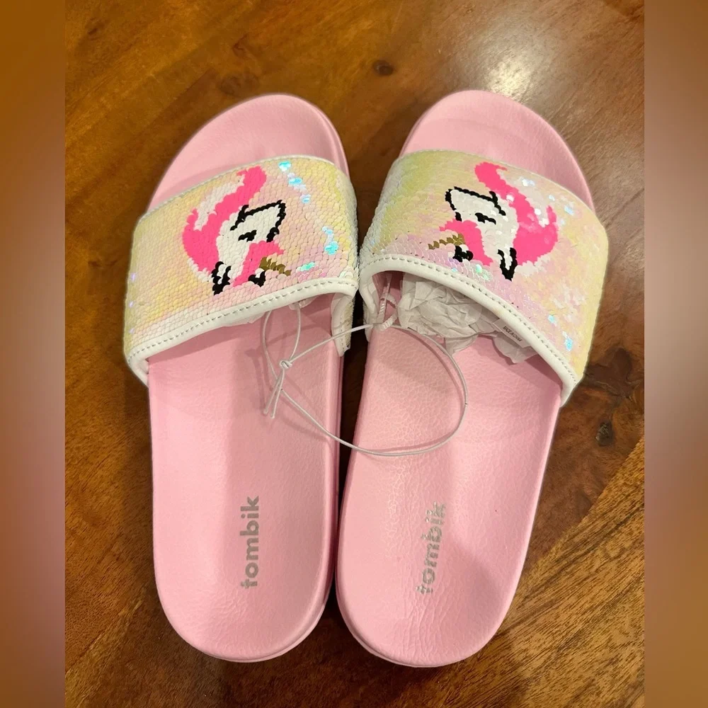 Unicorn Flip Sequin Girls Slide Sandals New! Size 3-4